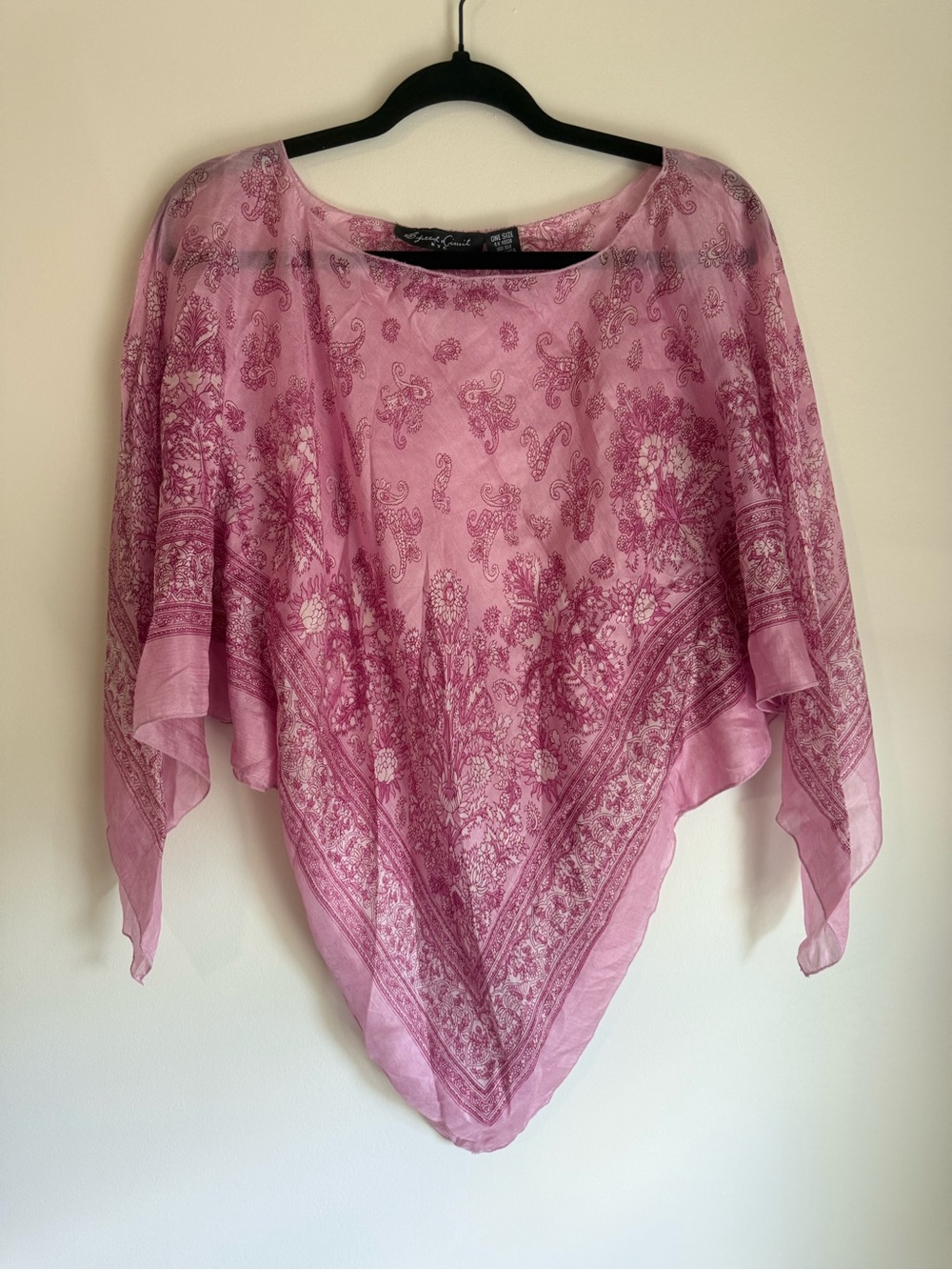 Speed Limit Y2K pink 100% silk poncho with white paisley print